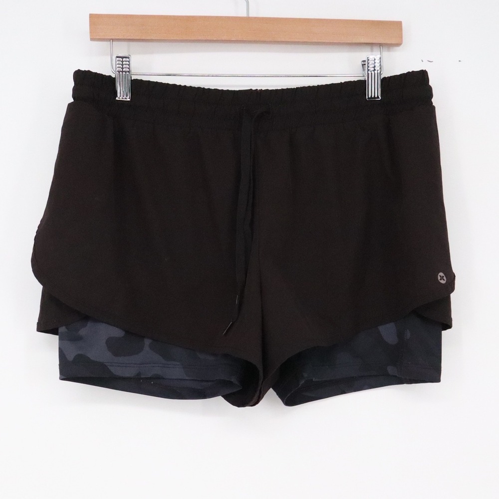 RBX Shorts Womens L 2-in-1 Athletic Black Camo Compression Liner Excellent